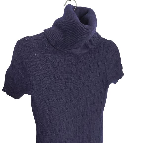 Ralph Lauren Rugby Women's Sz XS Navy Blue Cable Knit Turtleneck Sweater Dress - Picture 2 of 4